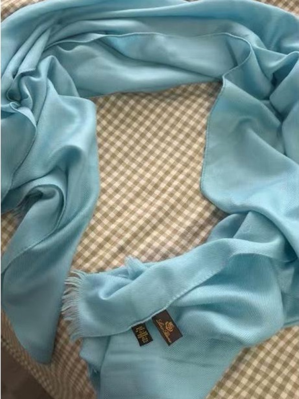 Loro Piana Light Blue Cashmere-Silk Scarf with Fringe